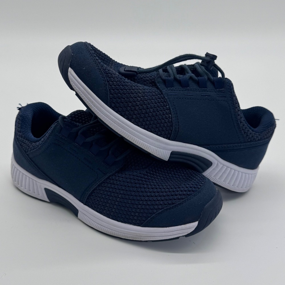 Orthofeet Coral Navy Blue Mesh Walking Shoes Women 8.5 Wide Bungee 843 Sneakers